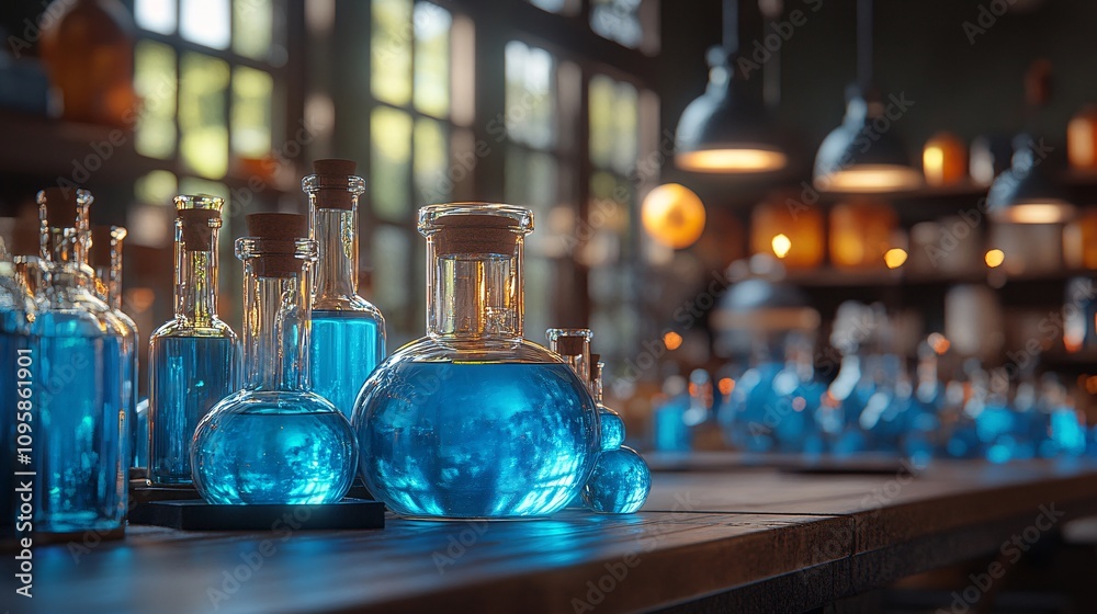 laboratory room for background with laboratory tabel full with glass orbs laboratory room for background with laboratory tabel full with glass orbs
