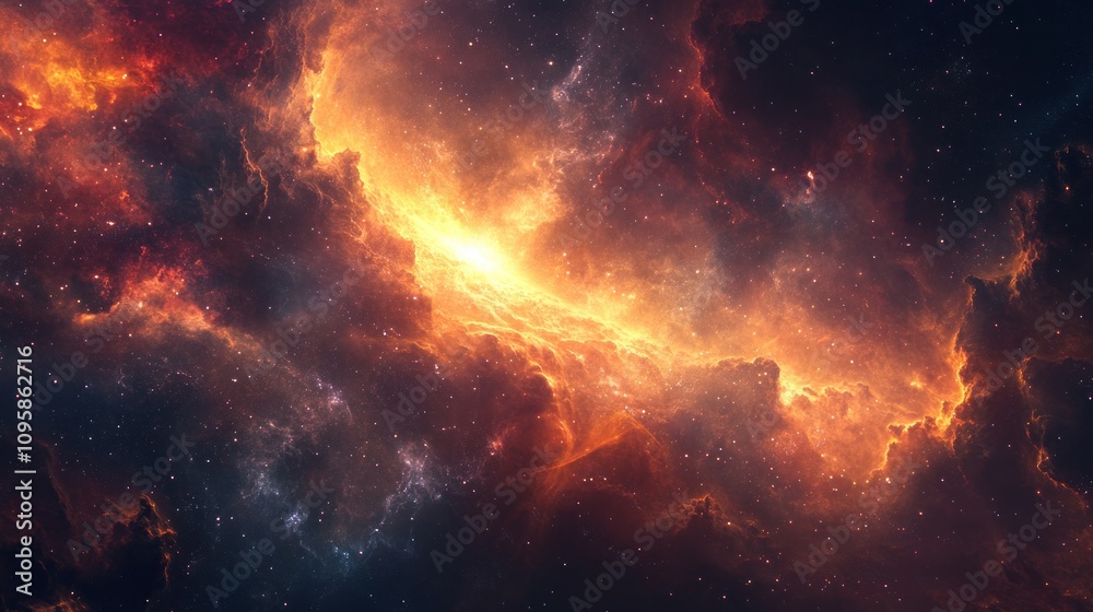 Fototapeta premium A vibrant cosmic scene showcasing swirling nebulae and stars in deep space.