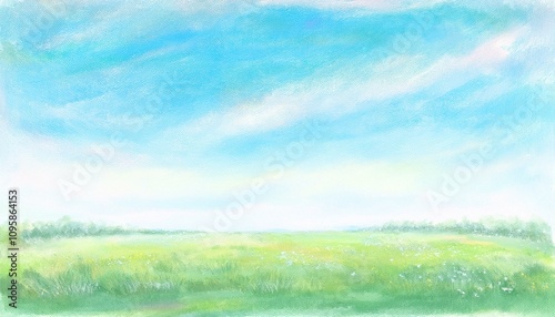 Calm grassland landscape painting