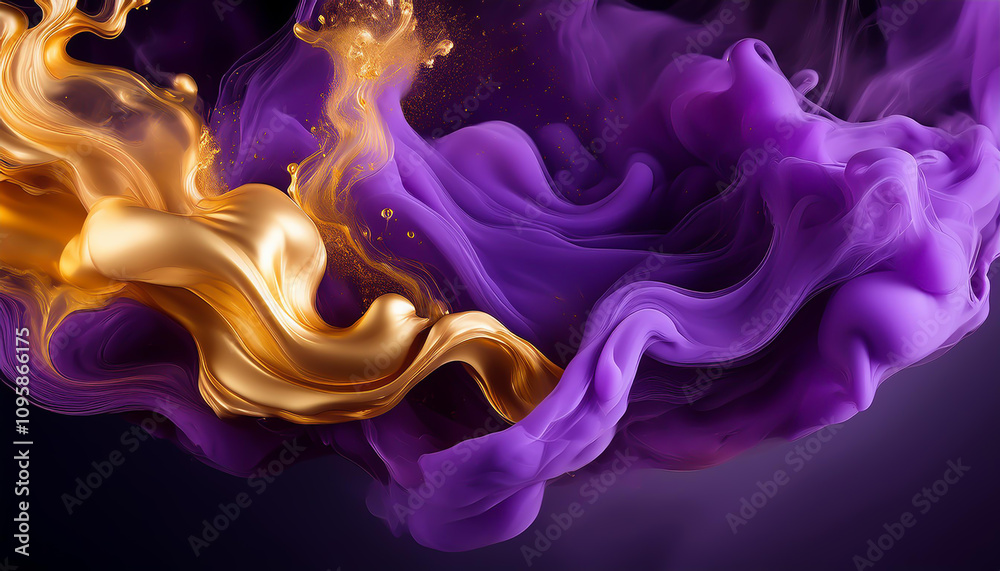 Obraz premium Enchanting Purple and Gold Smoke on Black Background,Luxe Purple and Gold Smoke Artistry with Black Backdrop