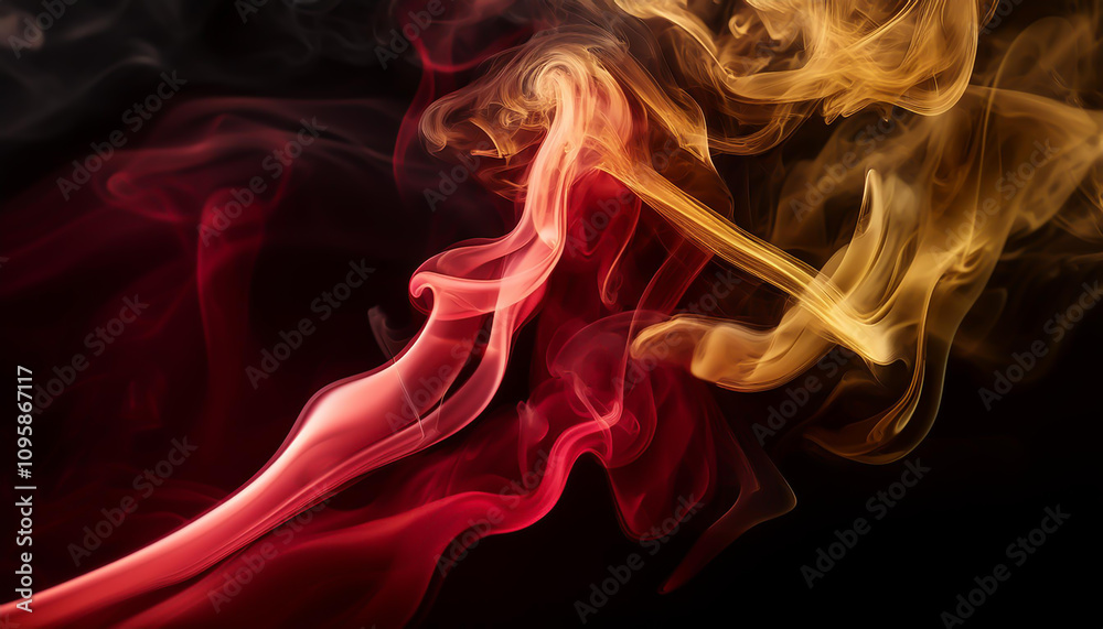 Obraz premium Striking Red and Gold Smoke on Black Background