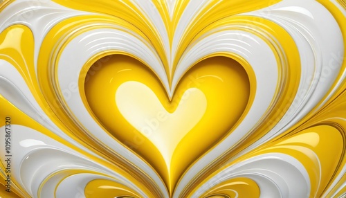 Flowing yellow white fluid light heart love pattern
