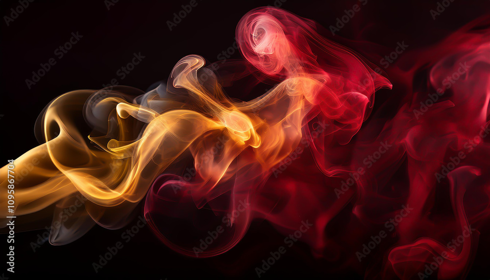 Obraz premium Striking Red and Gold Smoke on Black Background