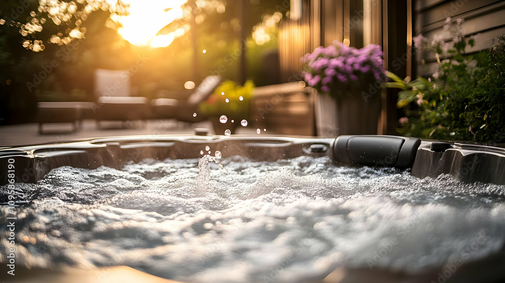 Hot Tub Bubbling Water at Sunset - Photo Hot Tub Bubbling Water at Sunset - Photo
