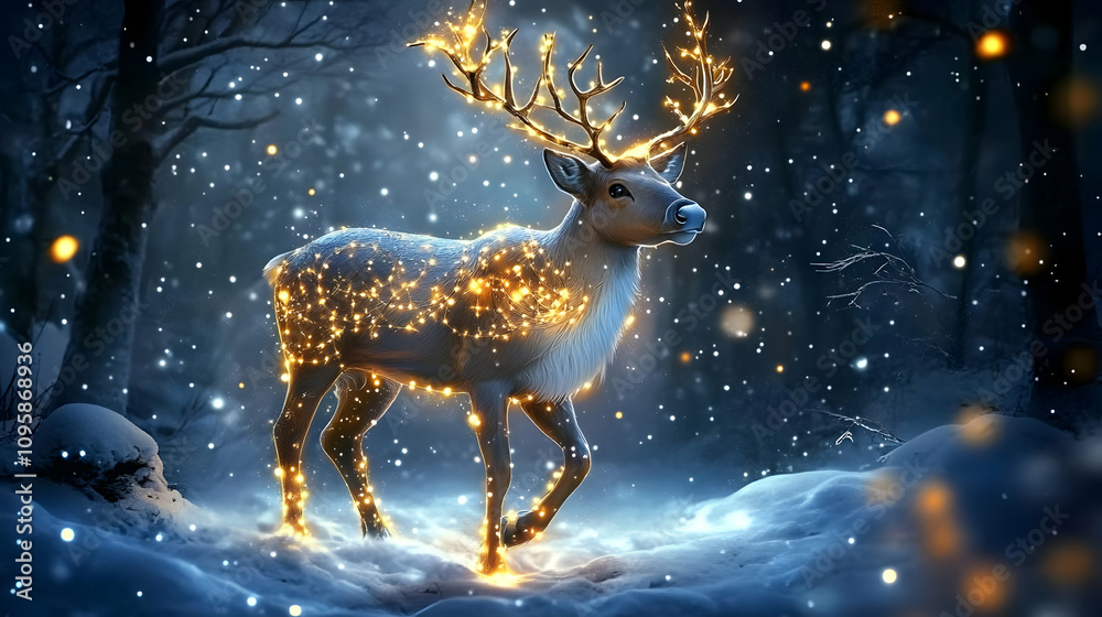 Magical Reindeer in a Snowy Forest Illustration Magical Reindeer in a Snowy Forest Illustration