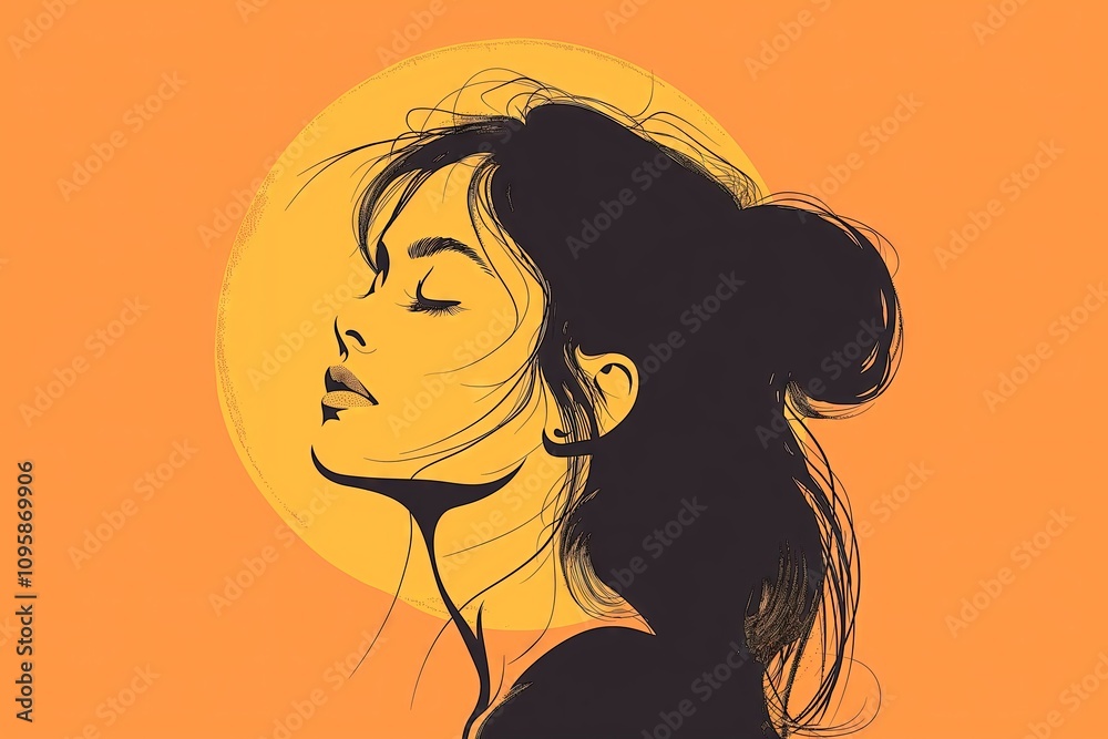 Serene Woman Silhouette Amidst a Vibrant Orange Sunset Serene Woman Silhouette Amidst a Vibrant Orange Sunset
