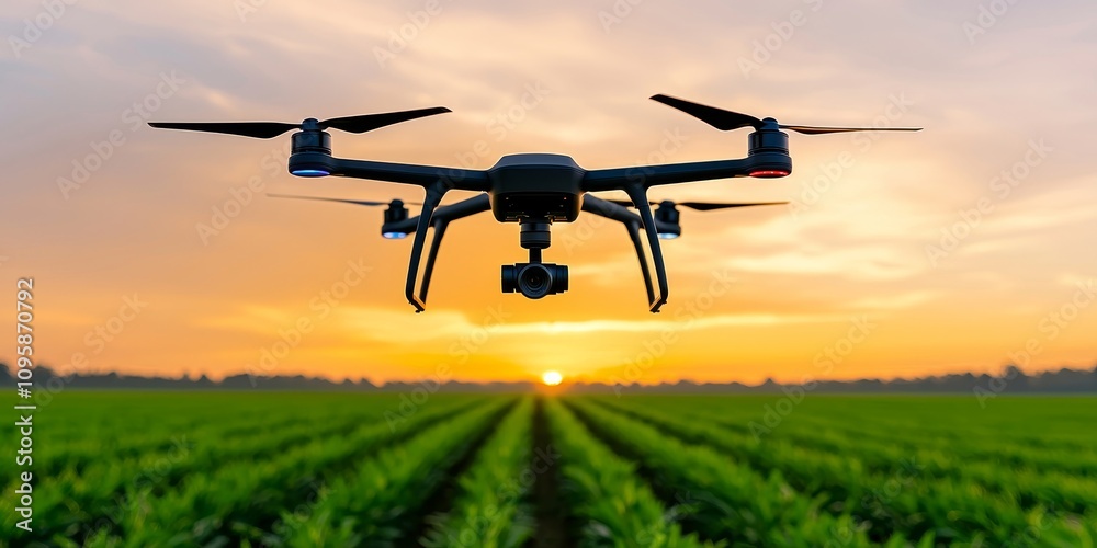 Drone Aerial Photography Agricultural Technology Sunset Flight
