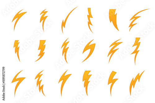 Collection of Curved Orange Lightning Bolt Icons