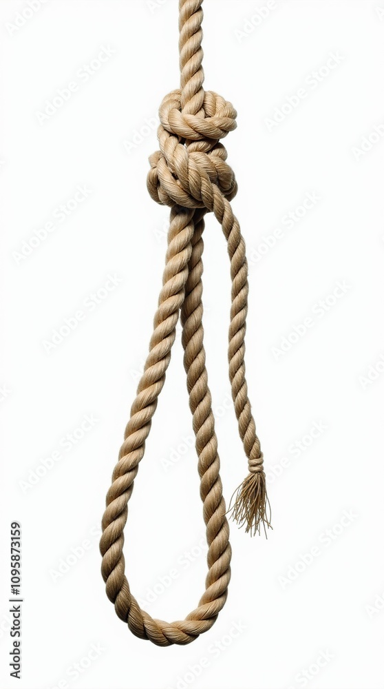 Close-Up of Hanging Rope Noose on White Background Close-Up of Hanging Rope Noose on White Background