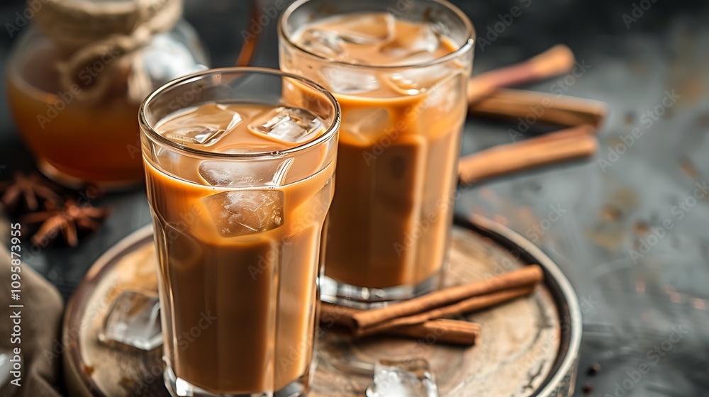 Chai masala or iced tea is a traditional Indian beverage made with chai ice cubes Chai masala or iced tea is a traditional Indian beverage made with chai ice cubes