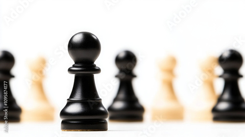 black pawn stands out among white pawns, symbolizing strategy and leadership