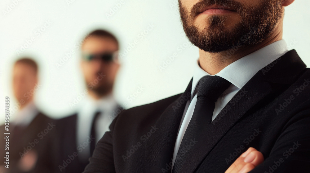 Fototapeta premium Confident businessman in suit with arms crossed, leadership concept