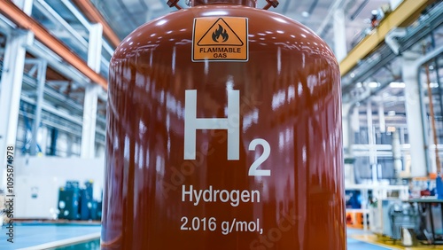 Hydrogen Gas Cylinders in Industrial Environment with Safety Signage