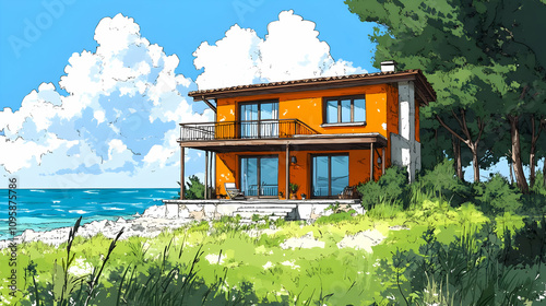 Orange Beach House Illustration photo