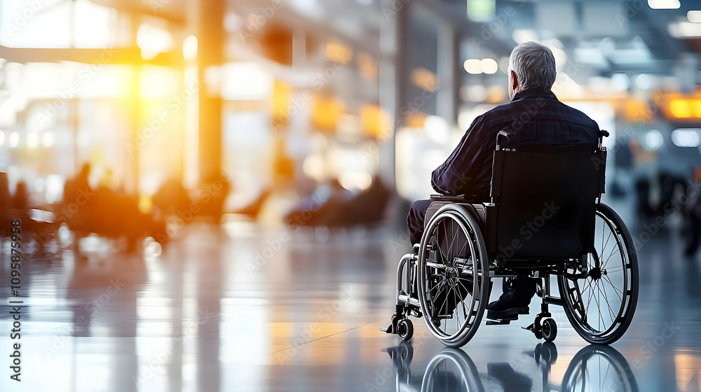 Man in Wheelchair Waiting in a Public Space Photo Man in Wheelchair Waiting in a Public Space Photo