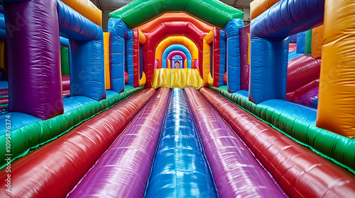 Rainbow Inflatable Obstacle Course - Illustration