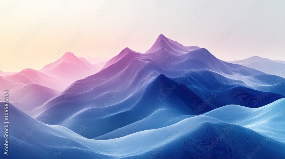 A serene landscape of stylized mountains in soft pastel colors. A serene landscape of stylized mountains in soft pastel colors.