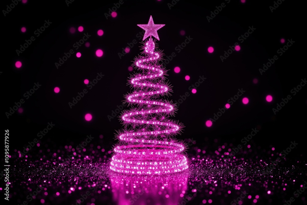 Illuminating Pink Christmas Tree with Sparkling Lights and Star Topper, Perfect for Festive Home Decor and Holiday Celebrations Illuminating Pink Christmas Tree with Sparkling Lights and Star Topper, Perfect for Festive Home Decor and Holiday Celebrations