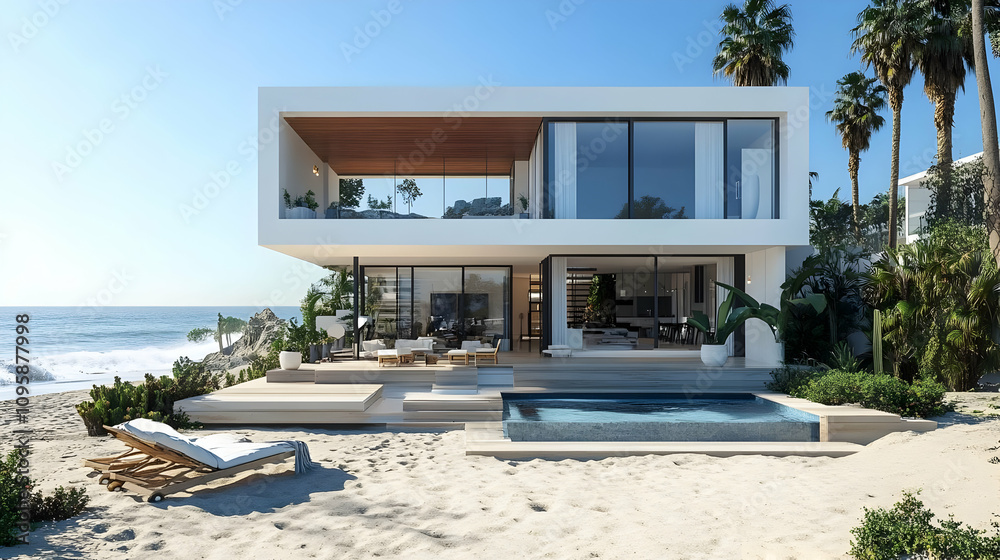 Fototapeta premium Modern Beach House 3D Illustration