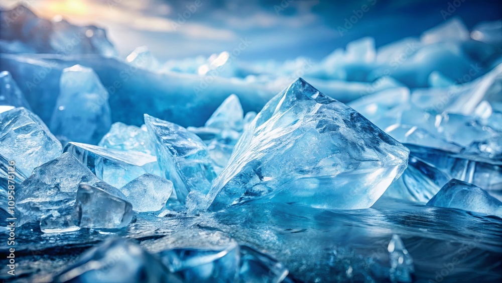 A stunning vista of glacial ice formations shimmering under a radiant sky A stunning vista of glacial ice formations shimmering under a radiant sky