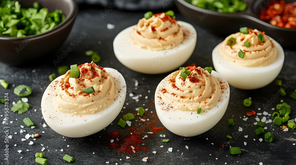 Deviled Eggs with Paprika and Chives - Food Photography