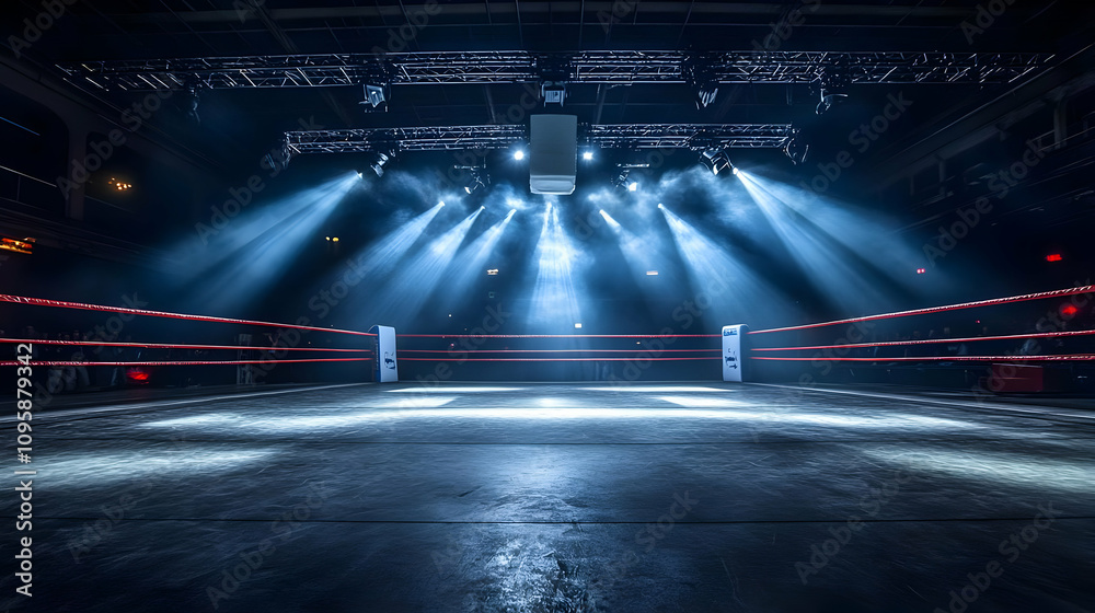 Empty Boxing Ring with Bright Lights - Photo Empty Boxing Ring with Bright Lights - Photo