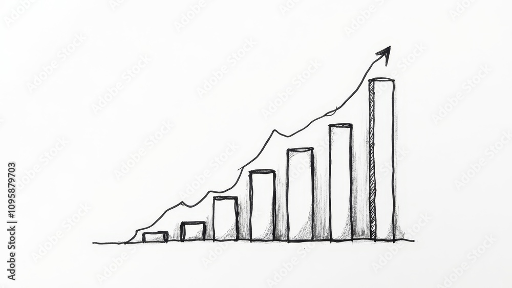 Minimalist Hand-Drawn Bar Graph Representing Financial Growth on White Background Minimalist Hand-Drawn Bar Graph Representing Financial Growth on White Background