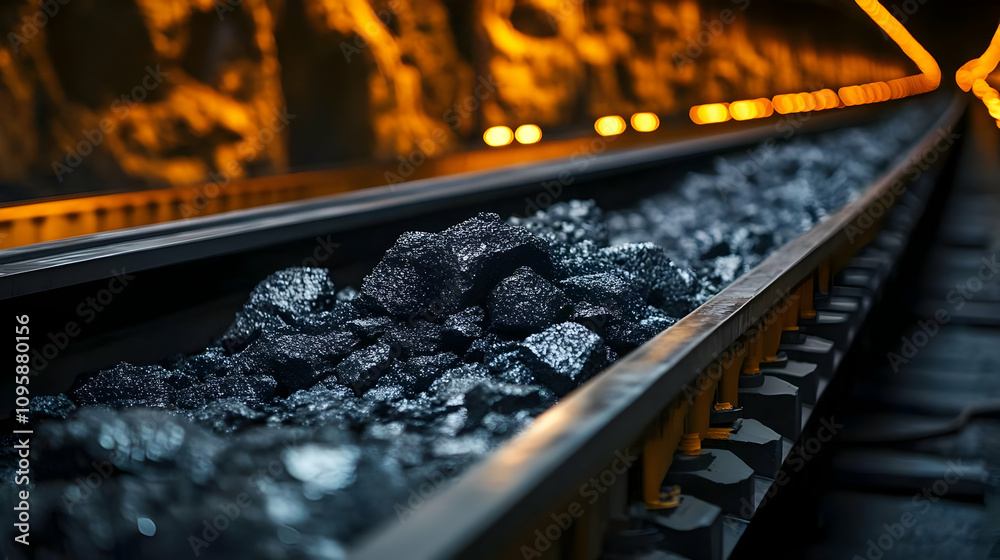 Industrial Conveyor Belt with Coal - Photo Industrial Conveyor Belt with Coal - Photo
