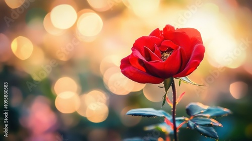 A Single Red Rose at Sunset