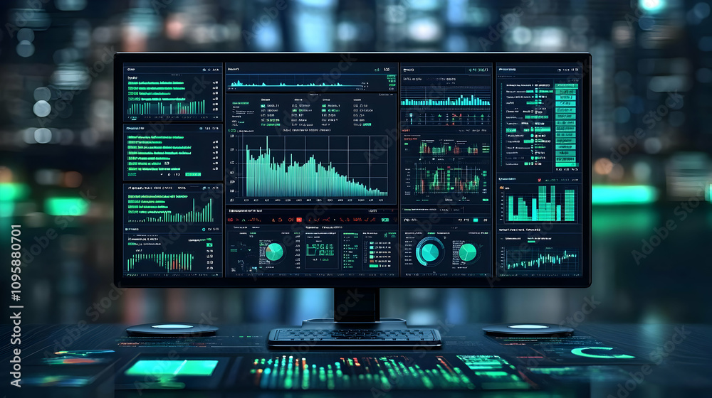 Computer Screen with Data Visualization - 3D Illustration Computer Screen with Data Visualization - 3D Illustration