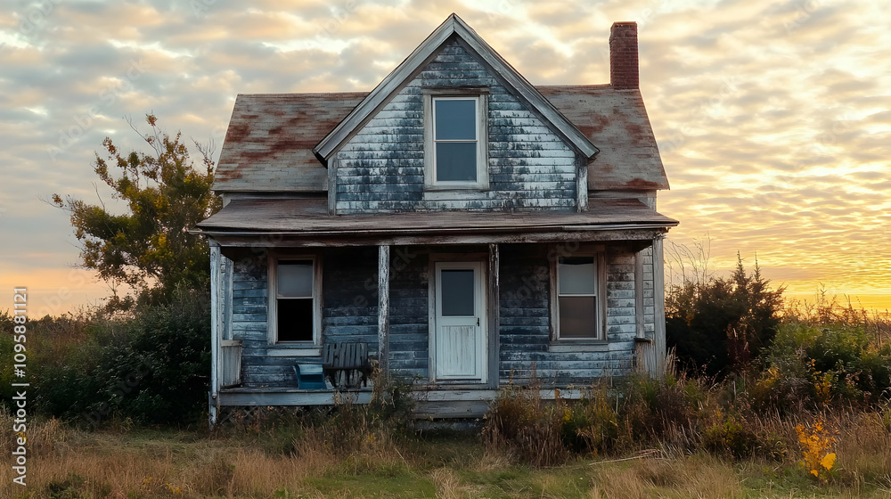 Weathered Farmhouse at Sunset - Realistic Image Weathered Farmhouse at Sunset - Realistic Image