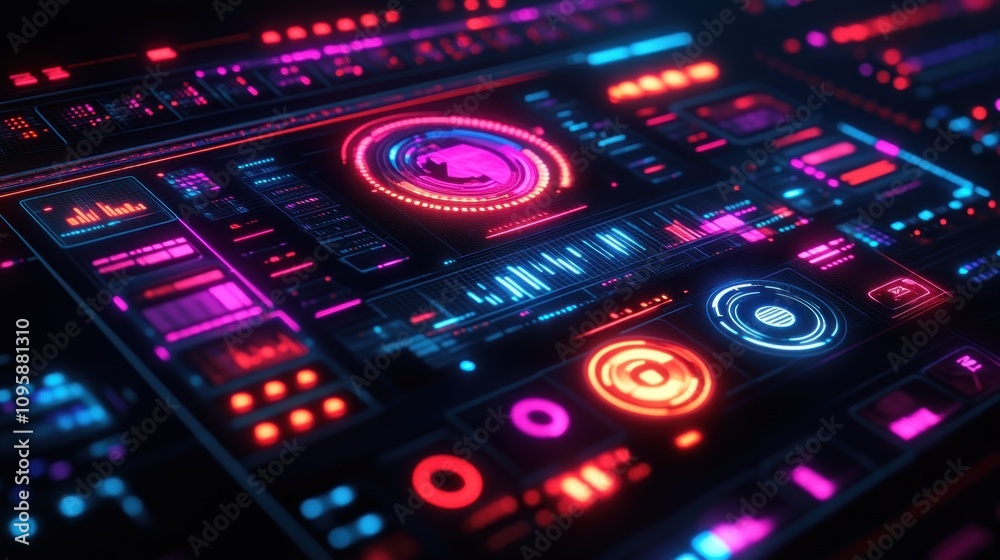 Obraz premium A vibrant digital interface showcasing data visualization and analytics.