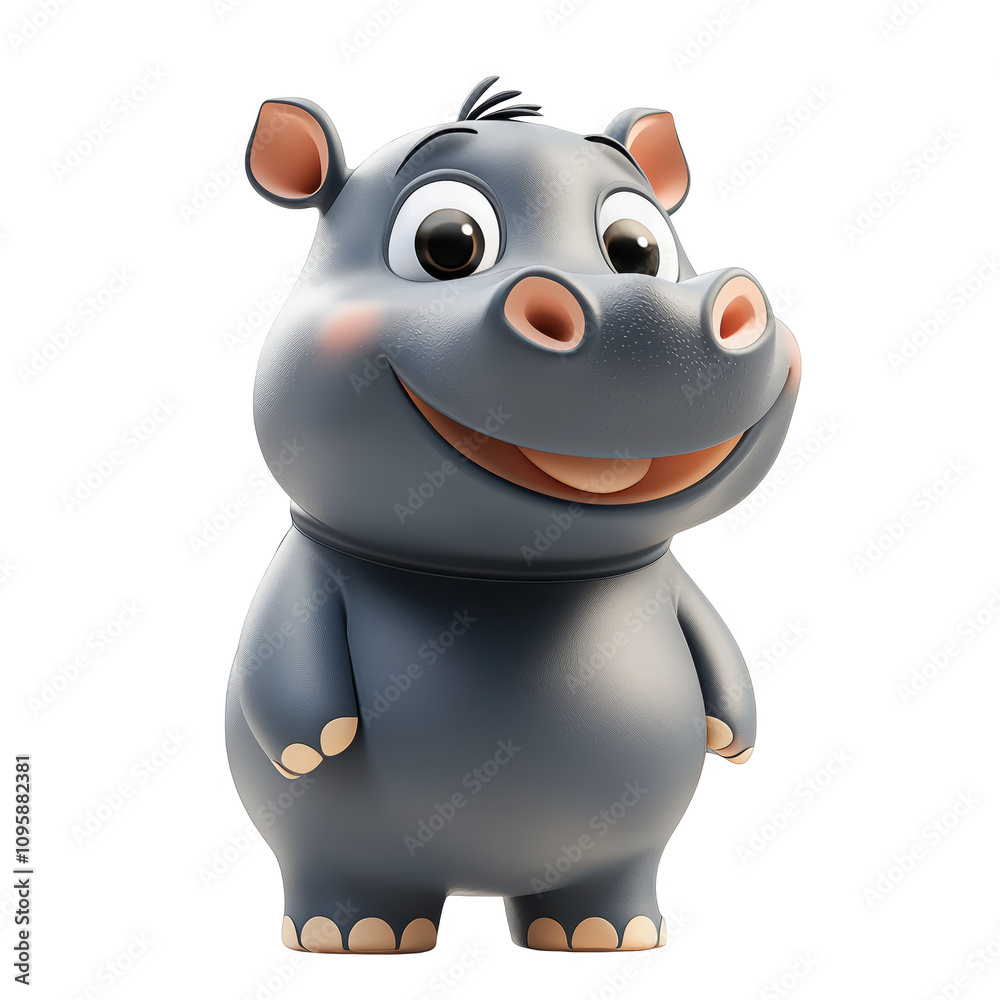 Cute Cartoon Hippo Character with Big Smile and Friendly Expression Cute Cartoon Hippo Character with Big Smile and Friendly Expression