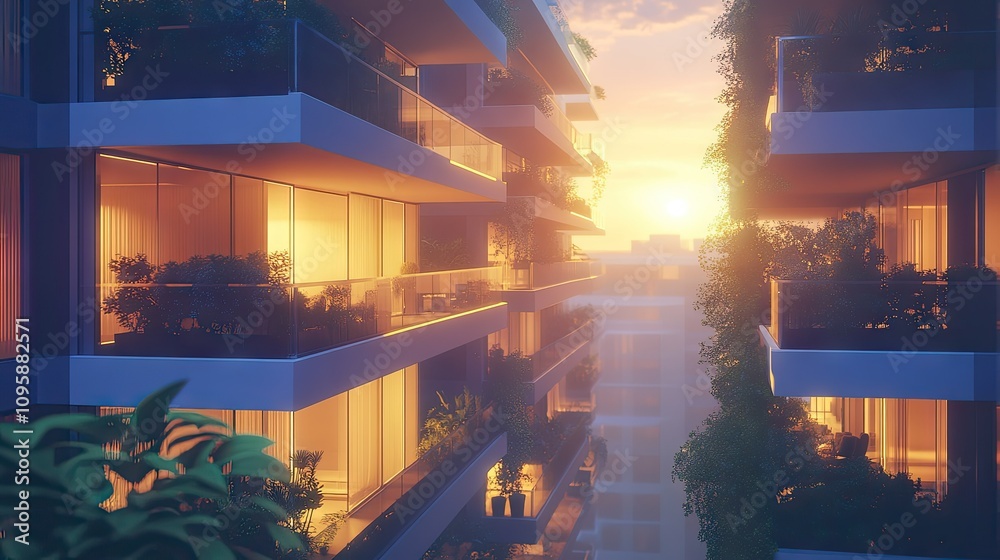 Sleek 3D Illustration of Modern Apartment at Sunset