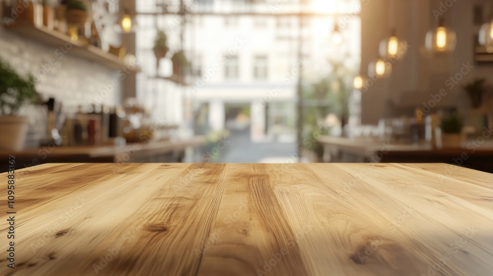Empty beautiful wood tabletop counter on interior in clean and cafe with bokeh bright background. Ready for display, product montage. Empty beautiful wood tabletop counter on interior in clean and cafe with bokeh bright background. Ready for display, product montage.