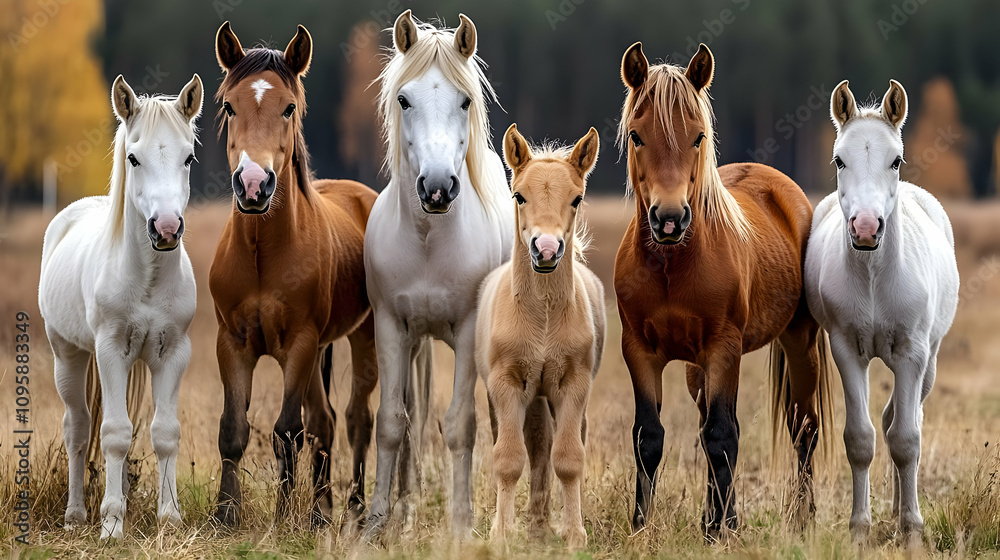 Group of Horses in a Field - Realistic Image Group of Horses in a Field - Realistic Image