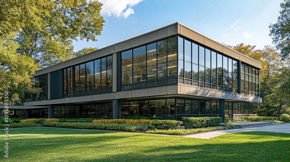 Fototapeta premium Classic 1960s Office Building with Modern Glass Design