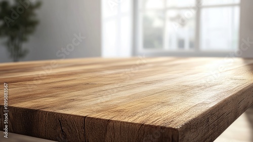 Wooden table with blurred wall background, for display or montage your products. Mockup for display of product.