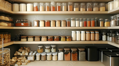 Wallpaper Mural Organized Pantry with Glass Jars - Realistic Kitchen Illustration Torontodigital.ca