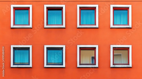 Contemporary Orange Wall with Colorful Windows