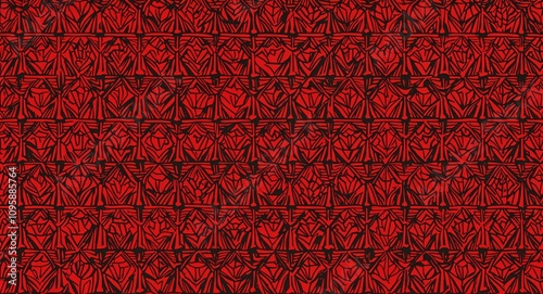 Red Pentagon pattern hand drawn design on Black background illustration