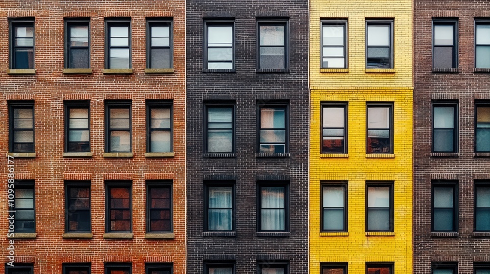 Obraz premium Colorful Apartment Windows in Urban Setting