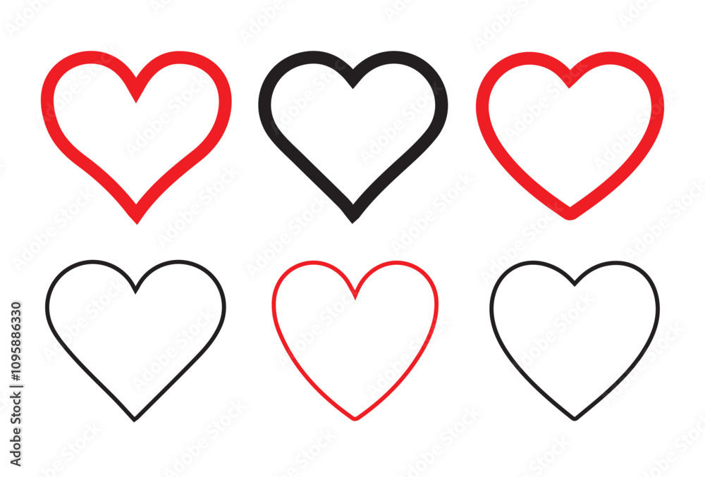 Heart icons set. Red and black Heart icon. Different simple vector hearts and love.vector illustration eps 10 Heart icons set. Red and black Heart icon. Different simple vector hearts and love.vector illustration eps 10