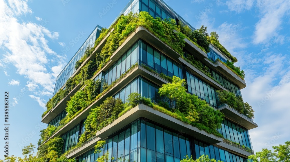 Obraz premium Futuristic Glass Office Building with Greenery