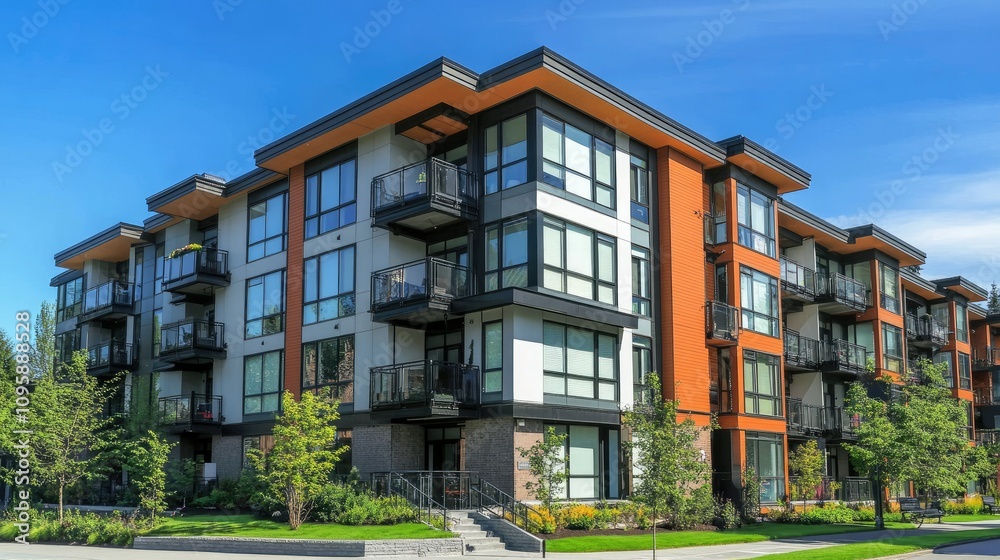 Modern Apartment Building with Sleek Design Features Modern Apartment Building with Sleek Design Features