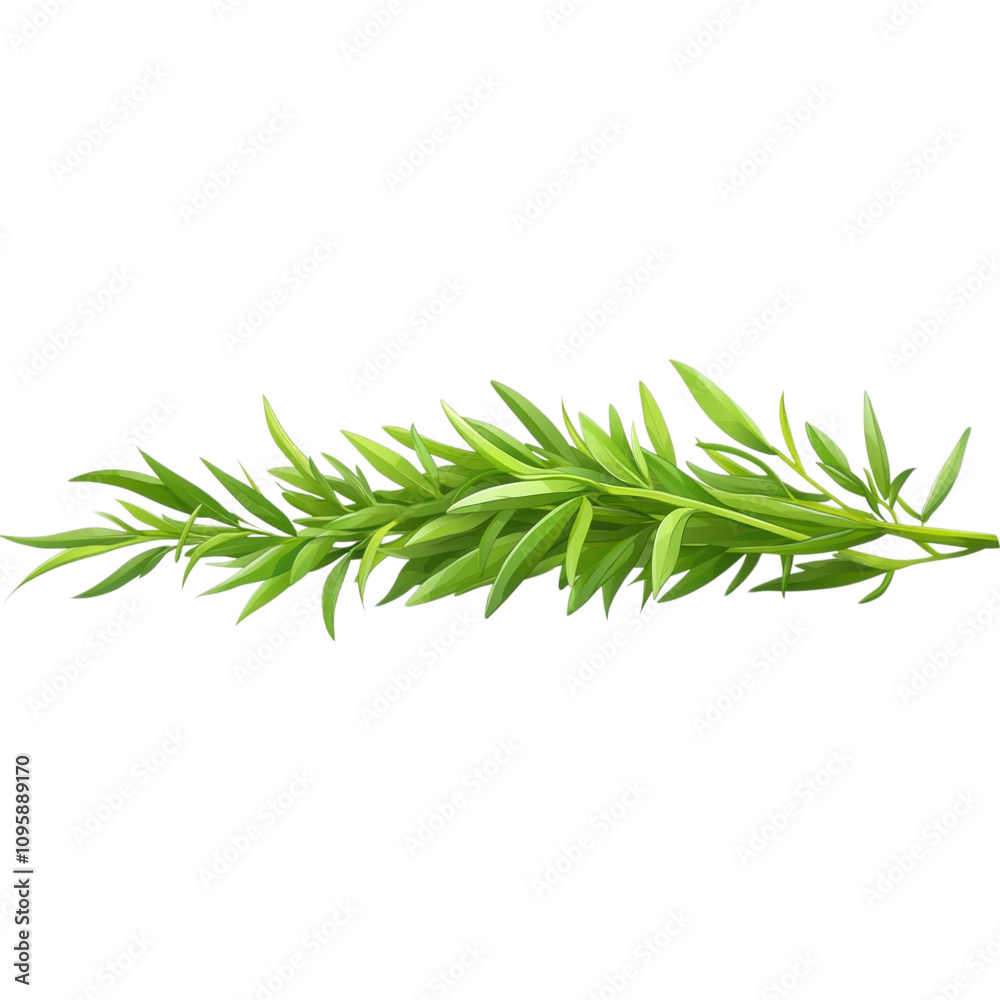A fresh green herb sprig with elongated leaves, ideal for culinary uses and garnishing dishes. A fresh green herb sprig with elongated leaves, ideal for culinary uses and garnishing dishes.