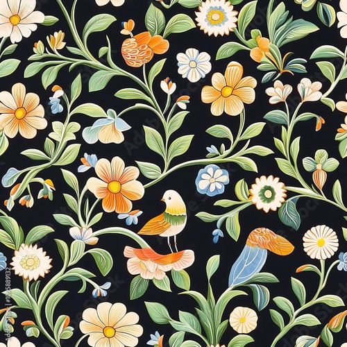 Seamless Floral Pattern Tile Design Nature Inspired Textile Art Vibrant Environment Aesthetic Viewpoint