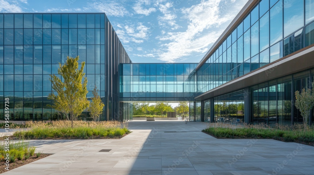 Modern Office Complex with Expansive Glass Design Modern Office Complex with Expansive Glass Design