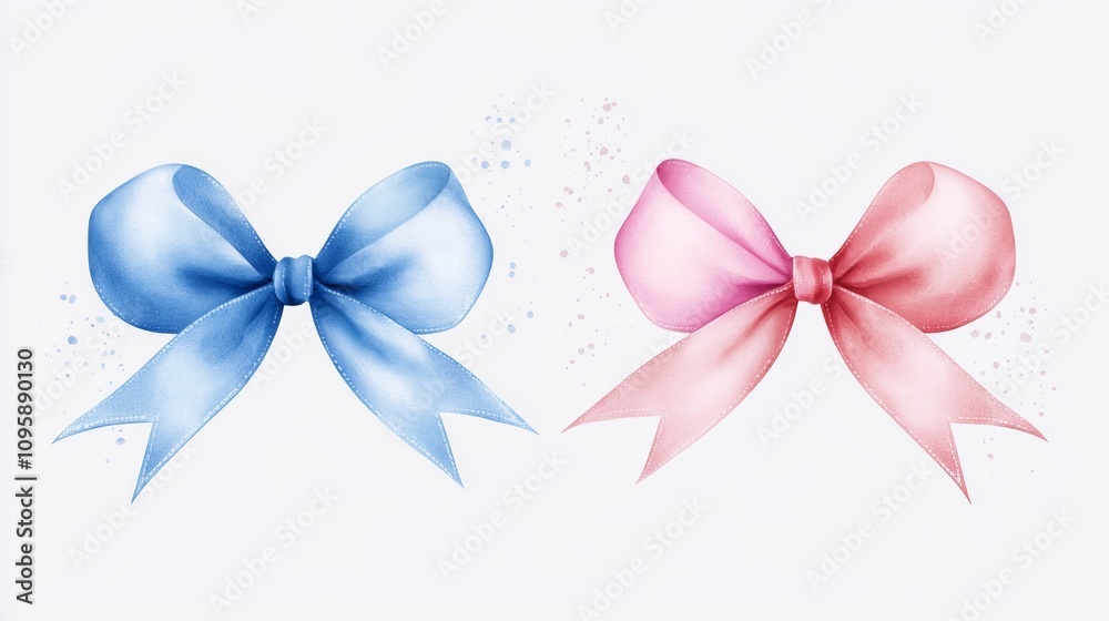 Blue ribbon bow in watercolor with soft gradient, elegant clipart Blue ribbon bow in watercolor with soft gradient, elegant clipart