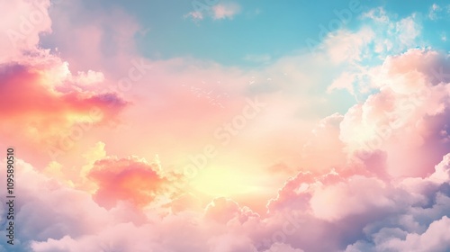 Pastel-colored sky at dawn with soft shades of pink, orange, and light blue blending gently